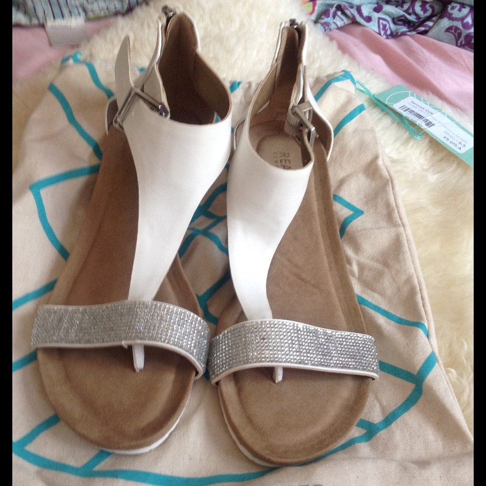 White Women's T-Strap Rhinestone Sandals